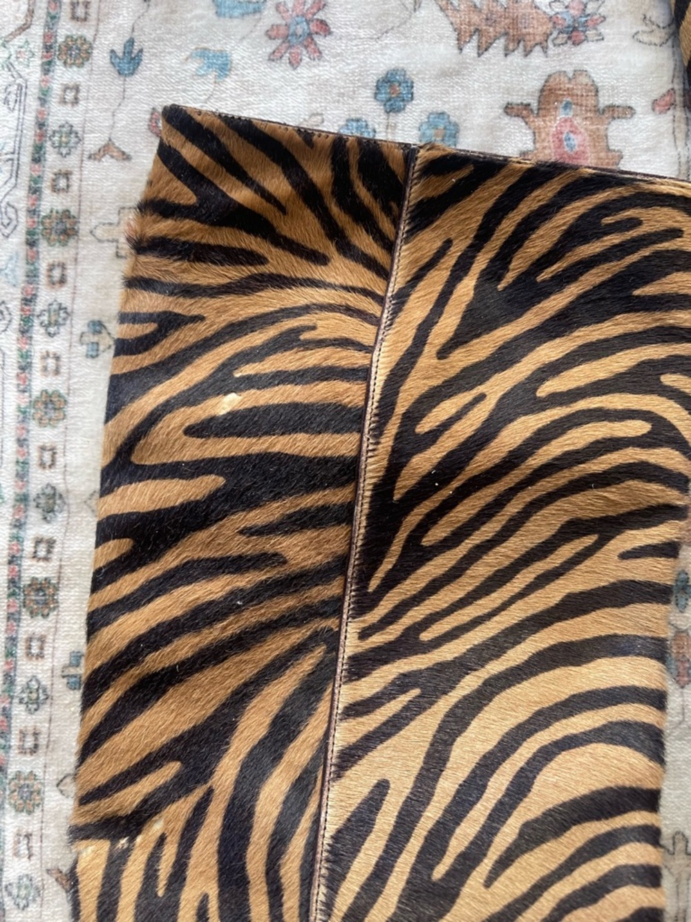 Prada Brown and Black Zebra-Print Knee High Pony Hair Platform Boots - Picture 5 of 13